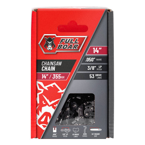 Full Boar 14" / 355mm Chainsaw Chain - 53 Drive Links, 9.53mm Pitch, 0.05 Gauge