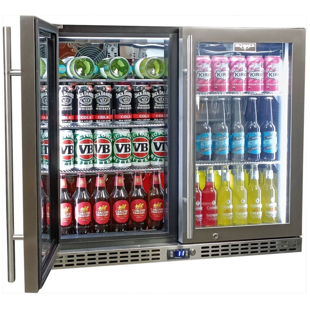 Schmick 233L Two Door Bar Fridge - Stainless Steel, Heated Glass Door, Lockable, 6 Star Rating - SK206-HD