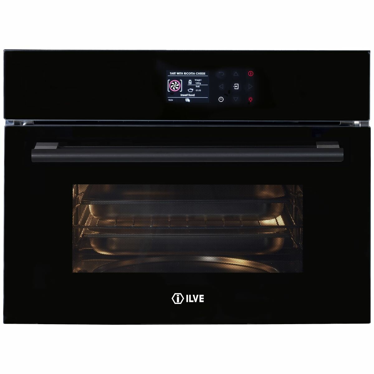 ILVE 45cm compact built-in combi-steam oven - 35L, steam cooking, meat probe, black glass - ILCS45BV