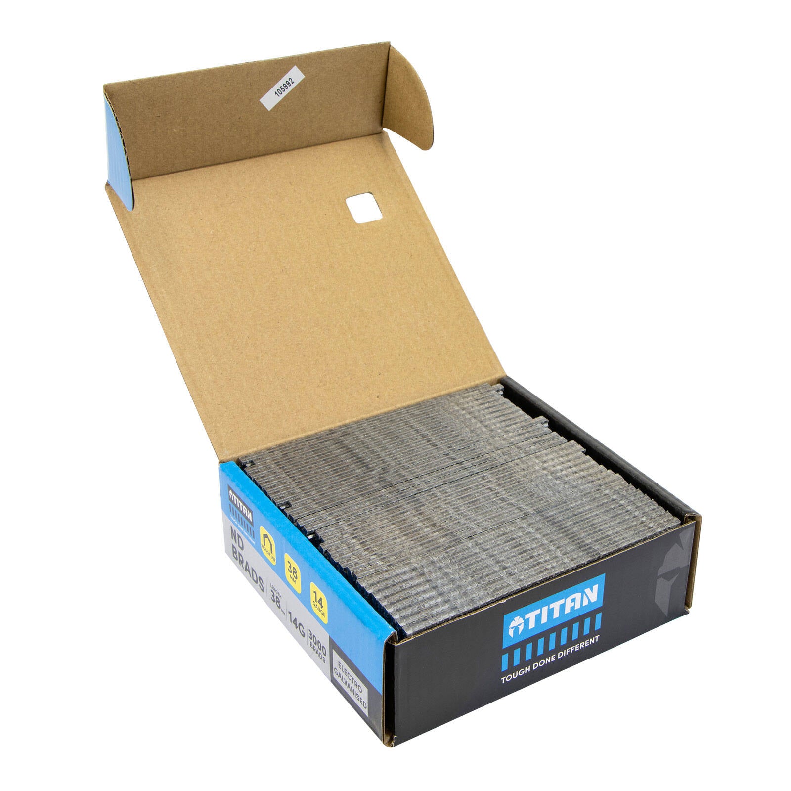 Titan 38 x 2mm 14G Electro Galvanised Straight Collated ND Brad Nails 3000 Pack