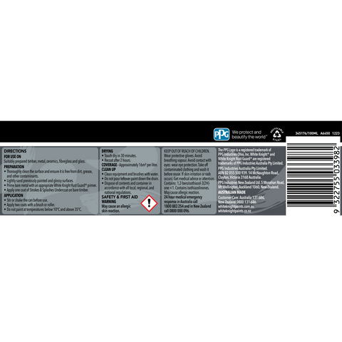 White Knight Strokes And Splashes Paint 100ml Charcoal
