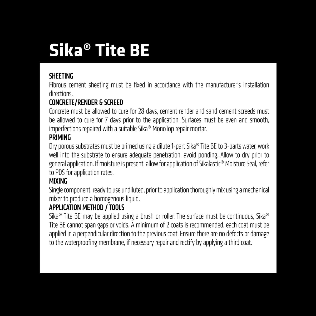 Sika 4L SikaTite BE Bitumen Waterproofing Membrane, Black Water-Based