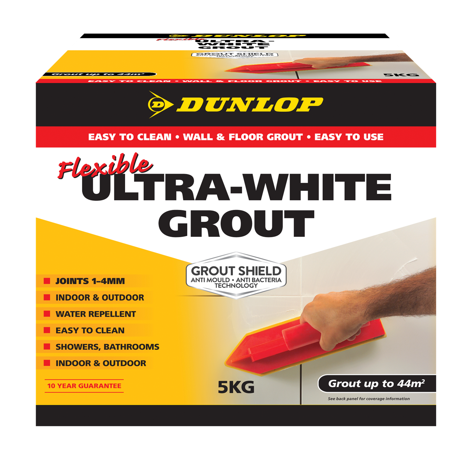 Dunlop Ultra-White Flexible Wall Grout 5kg - Sanded, Stain Resistant with Microban Protection