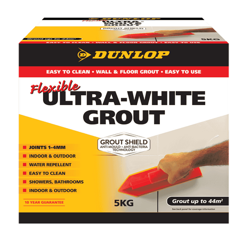 Dunlop Ultra-White Flexible Wall Grout 5kg - Sanded, Stain Resistant with Microban Protection