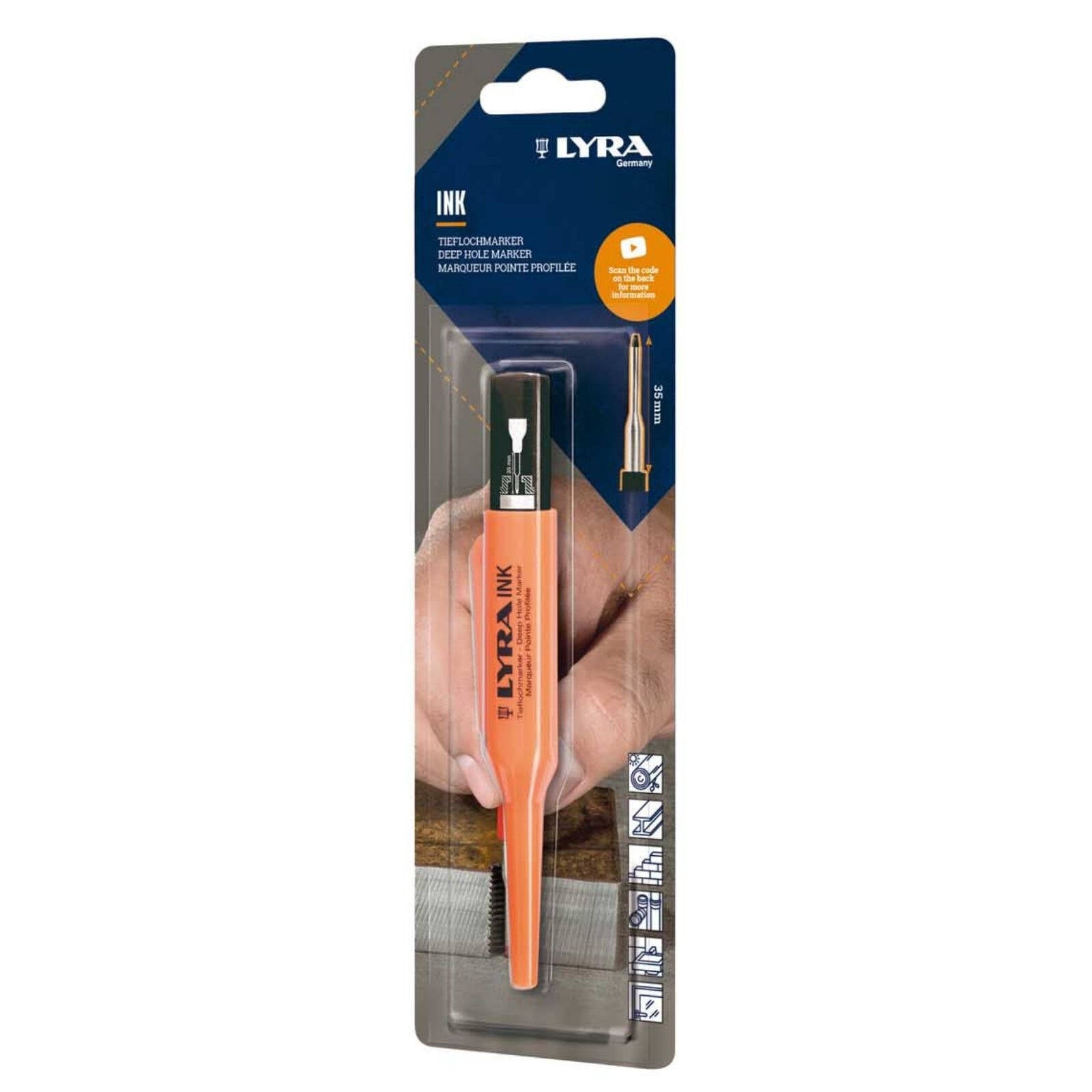 Lyra Deep Hole Permanent Construction Marker, Black, Metal Tip, 1mm Line