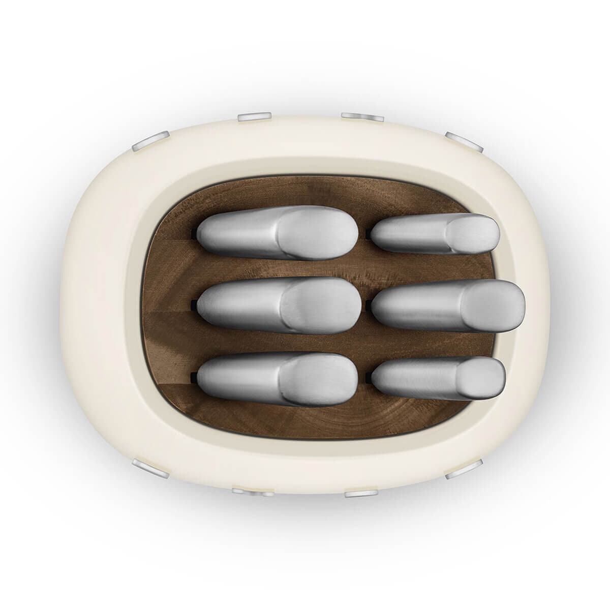 Smeg 50s Retro Style 6 Piece Knife Block Set - Cream with Acacia Wood Top - KBSF02CR
