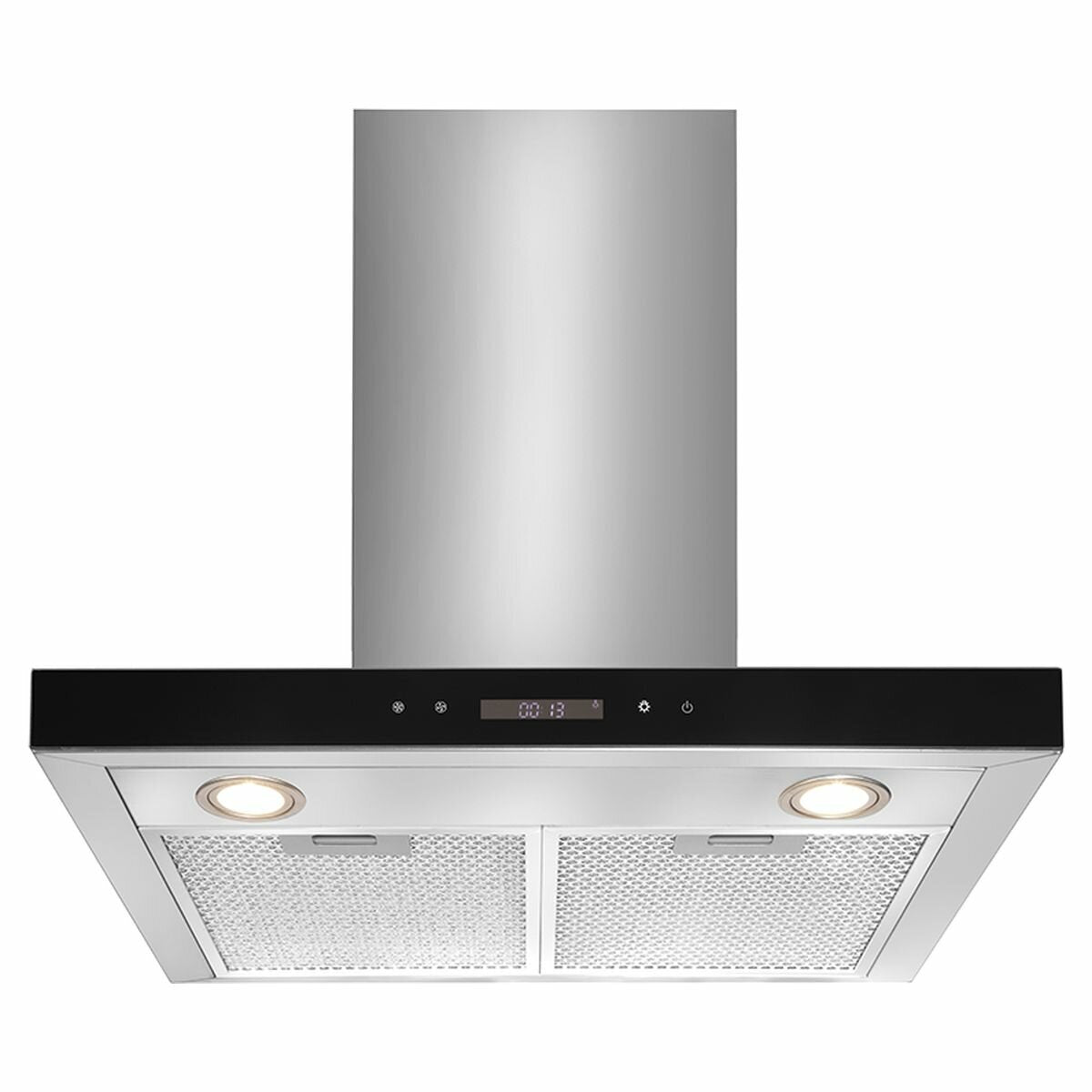 Artusi 600mm Canopy Rangehood - Stainless Steel with Black Glass Fascia, 608m³/h, Touch Controls - ATH601B