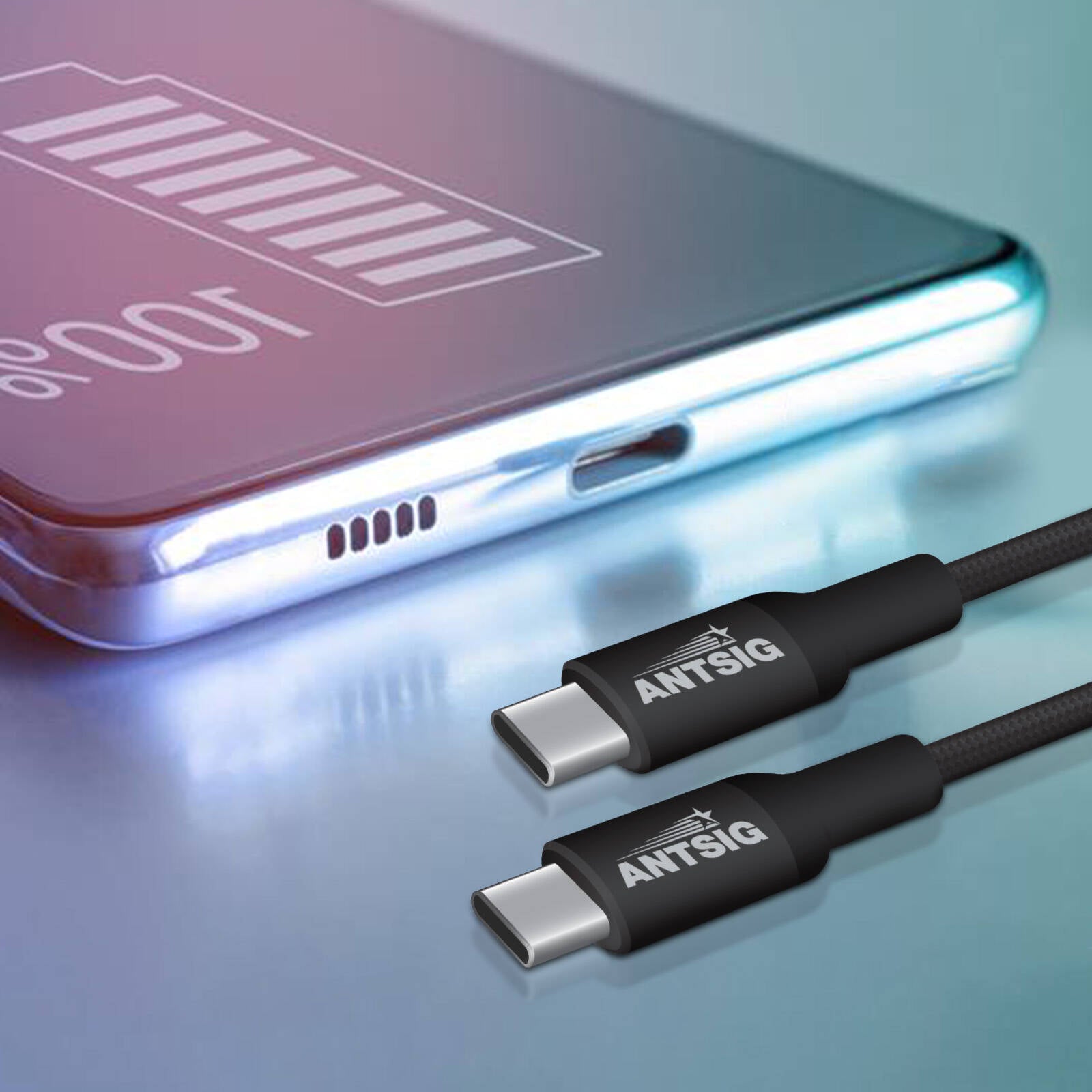 Antsig 2m 240W USB-C to USB-C Cable AP240WCC2 - Nylon Braided, Fast Charge & Data