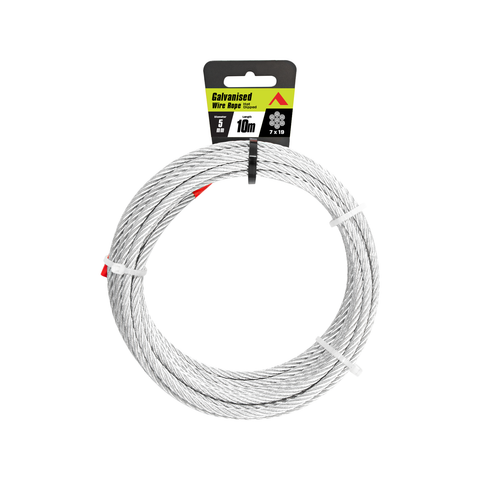 Pinnacle 5mm x 10m Galvanised Steel Wire Rope, 7x19 Construction