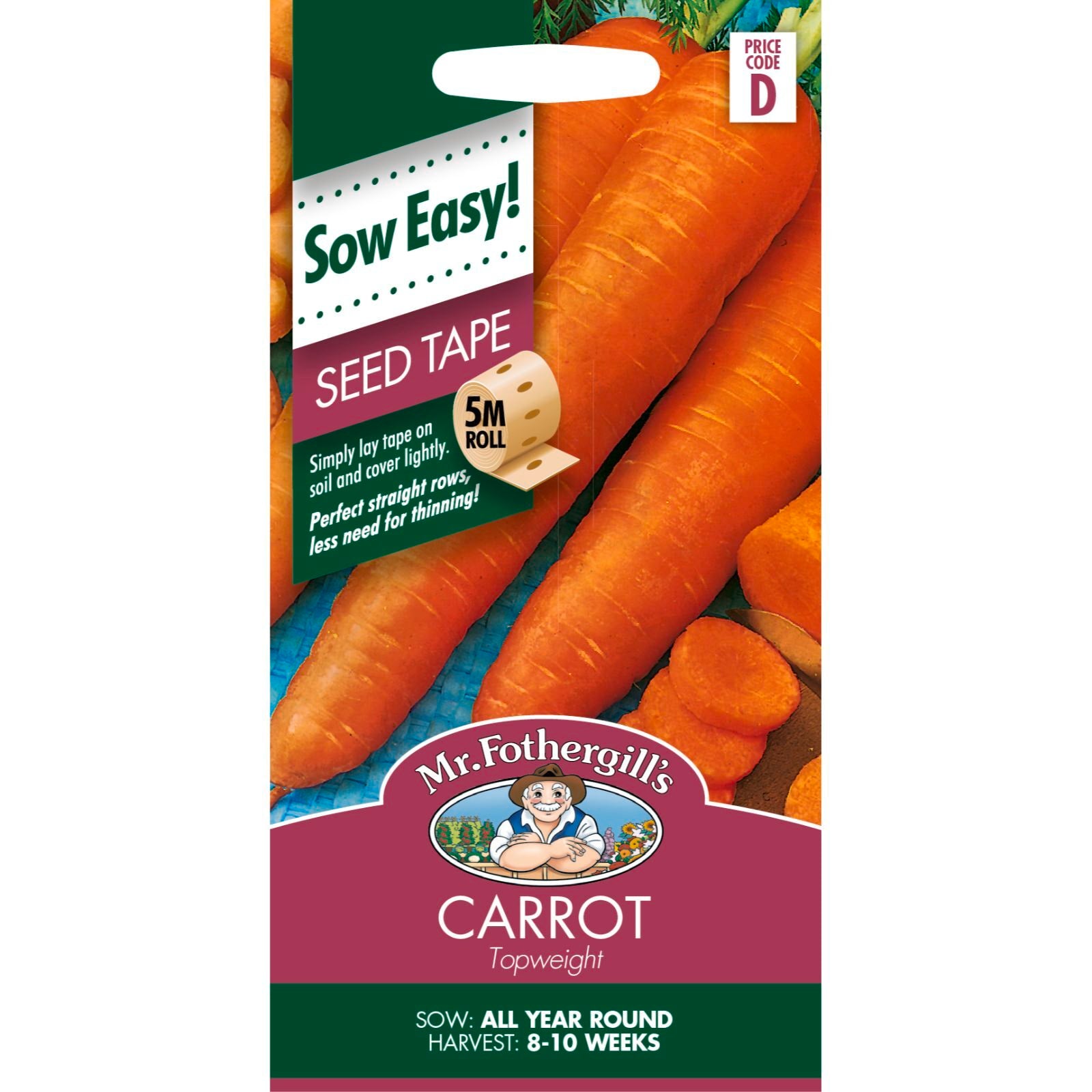 Mr Fothergill's Carrot Topweight Seed Tape 5m Orange