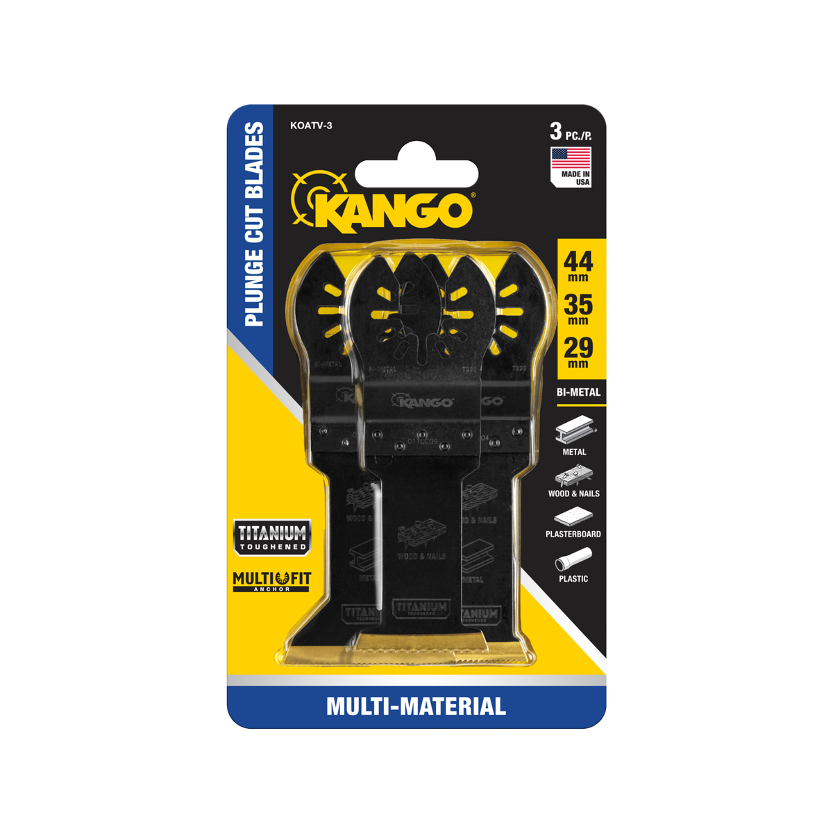 Kango 3 Piece 29/35/44mm Plunge Cut Multi Tool Blade Set KOATV-3