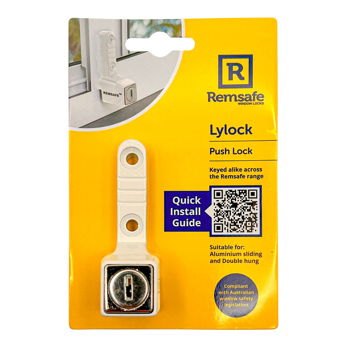 Remsafe Lylock Push Lock, White Powdercoat Steel Window Safety Device