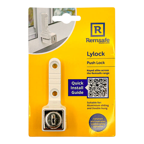 Remsafe Lylock Push Lock, White Powdercoat Steel Window Safety Device
