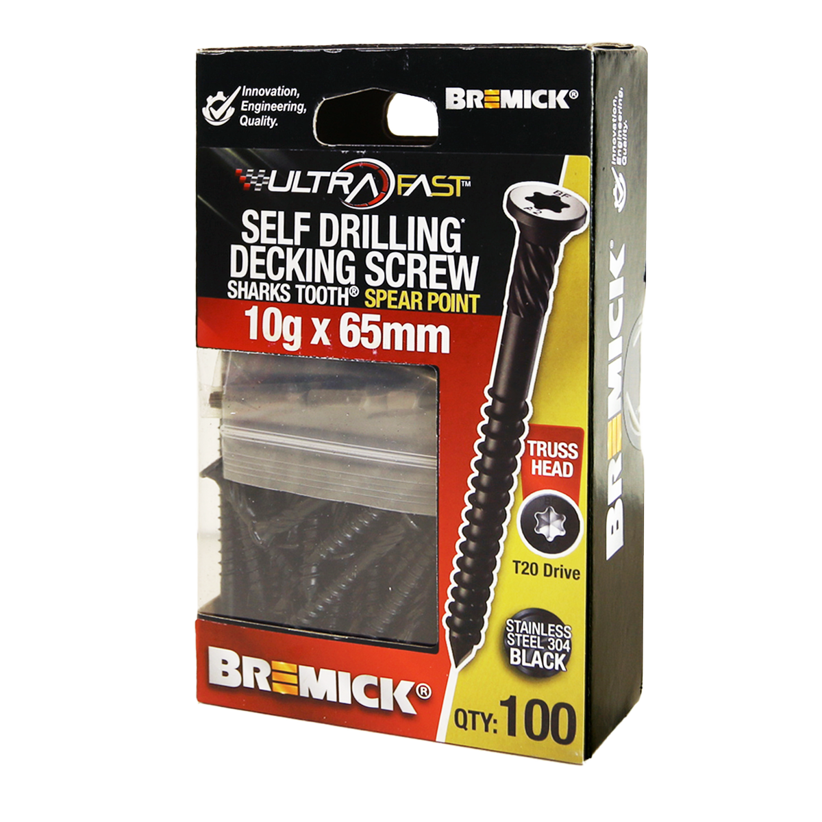 Bremick Ultrafast Stainless Steel 304 Black T20 Truss Head Screws 100 Pack - 10g x 65mm - Durable Fastening for Decking - SuperSaverAU - view 1
