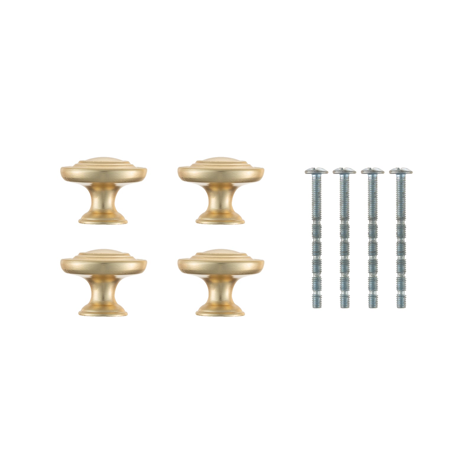 Taskmaster 34mm Brushed Brass Round Cabinet Knobs - 4 Pack, with Screws