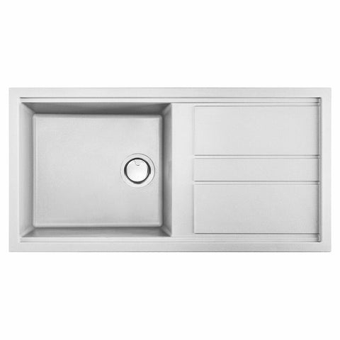 Artusi Granitek single bowl sink with drainer - White granite and acrylic resin - AGS1001W
