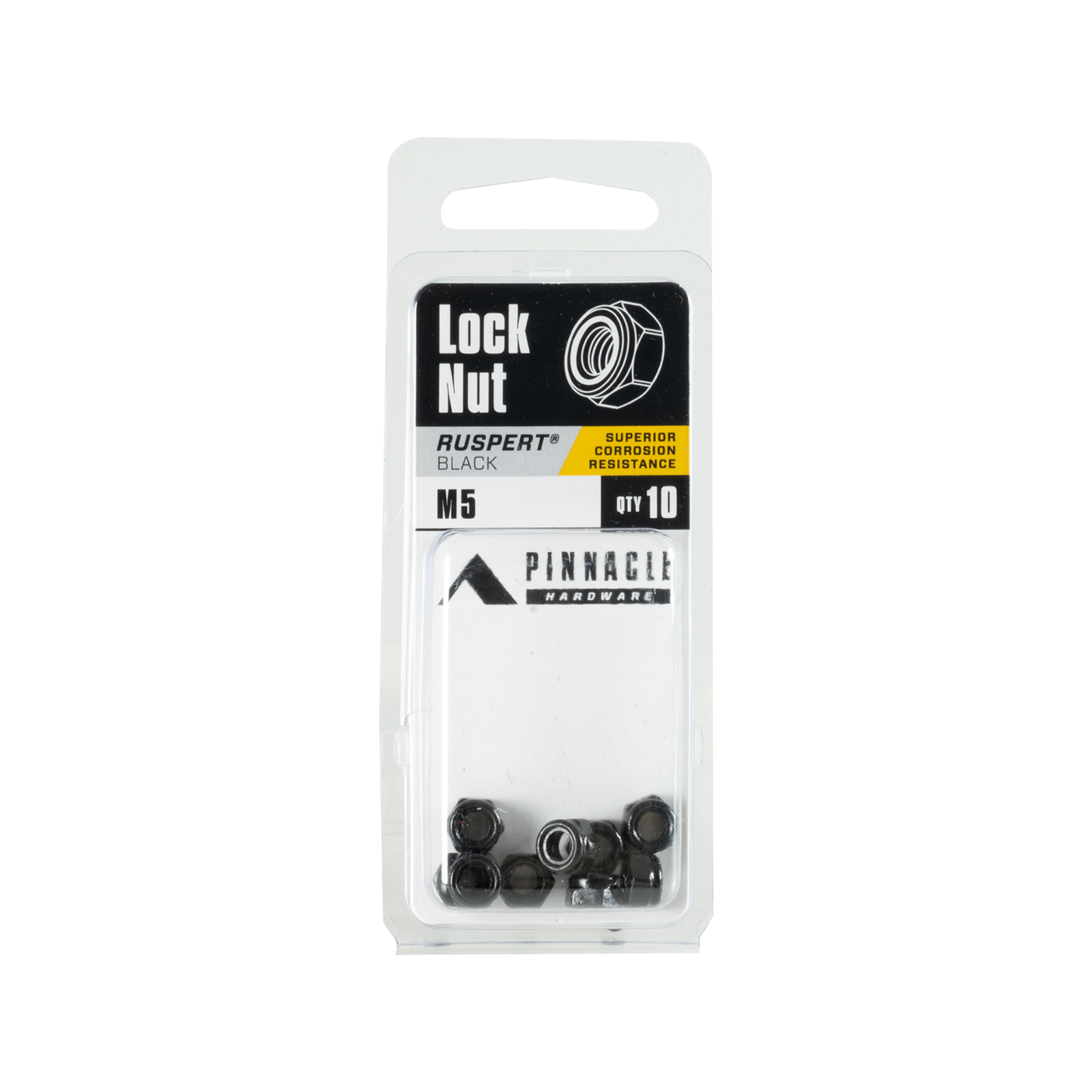 Pinnacle M5 Black Ruspert Nylon Lock Nut 10 Pack Vibration-Resistant Fastener
