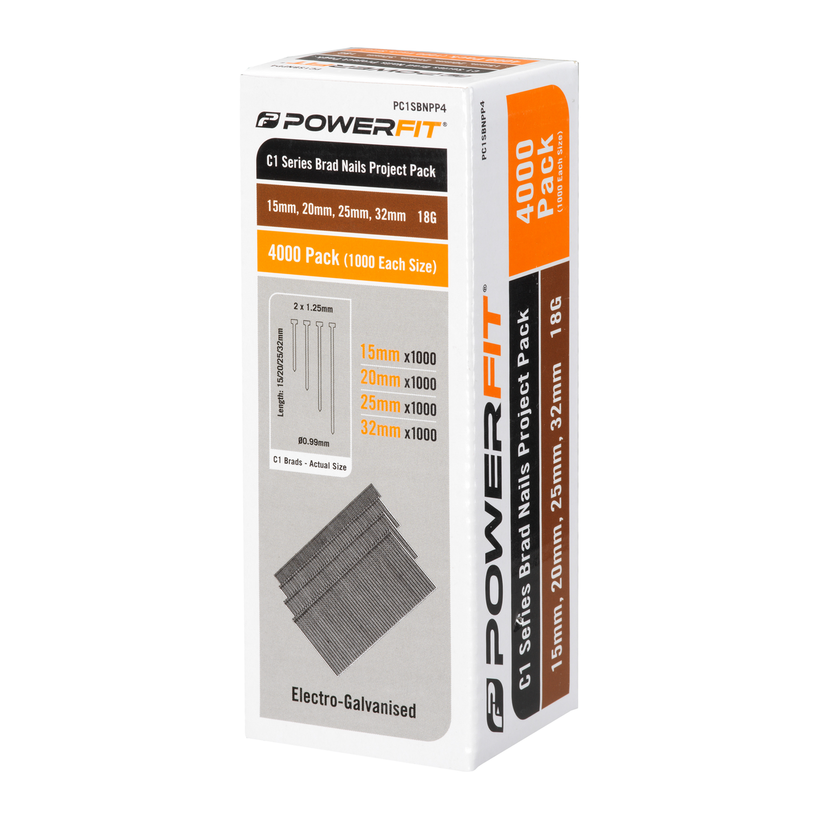 PowerFit 25mm 18 Gauge C1 Series Electro-Galvanised Brad Nails Project Pack