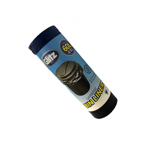 Glitz 60L Black Garbage Bags, 25 Pack, High-Density Polyethylene