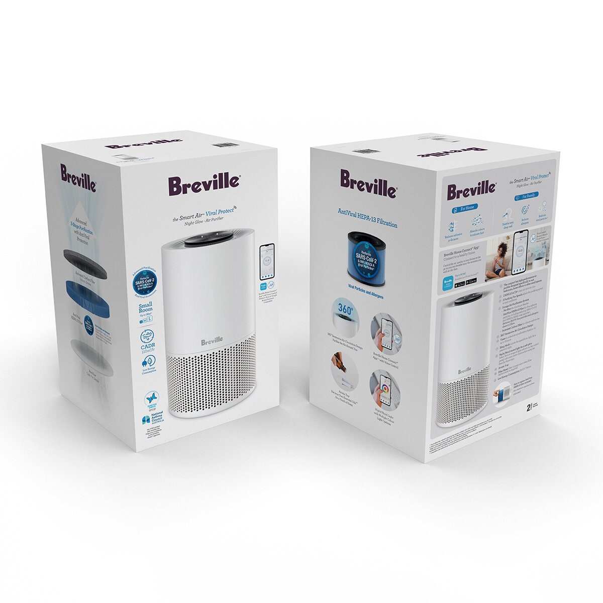 Breville Smart Air Viral Protect Night Glow - 3 Stage AntiViral HEPA 13, WiFi and Voice Control - LAP168WHT