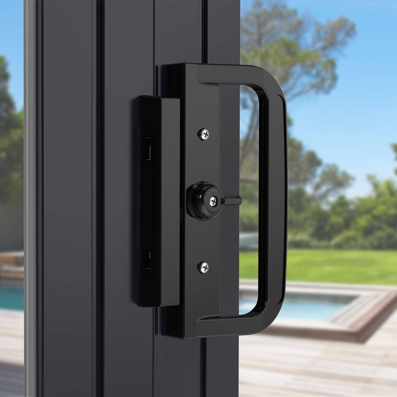 Rolltrak Black Powder-Coated Alloy Sliding Patio Door Keyed Lock Set