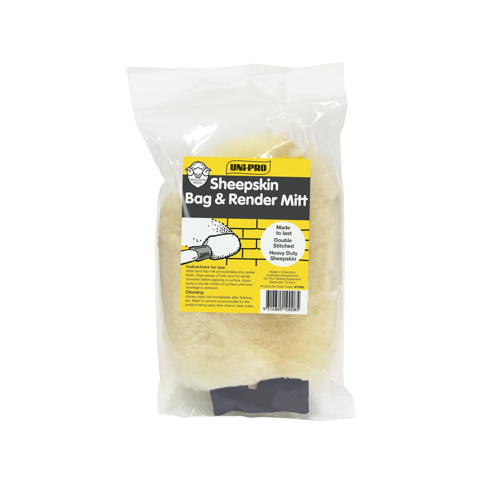 UNi-PRO Sheepskin Bag & Render Mitt 100% Sheepskin Thumbless for Difficult Surfaces