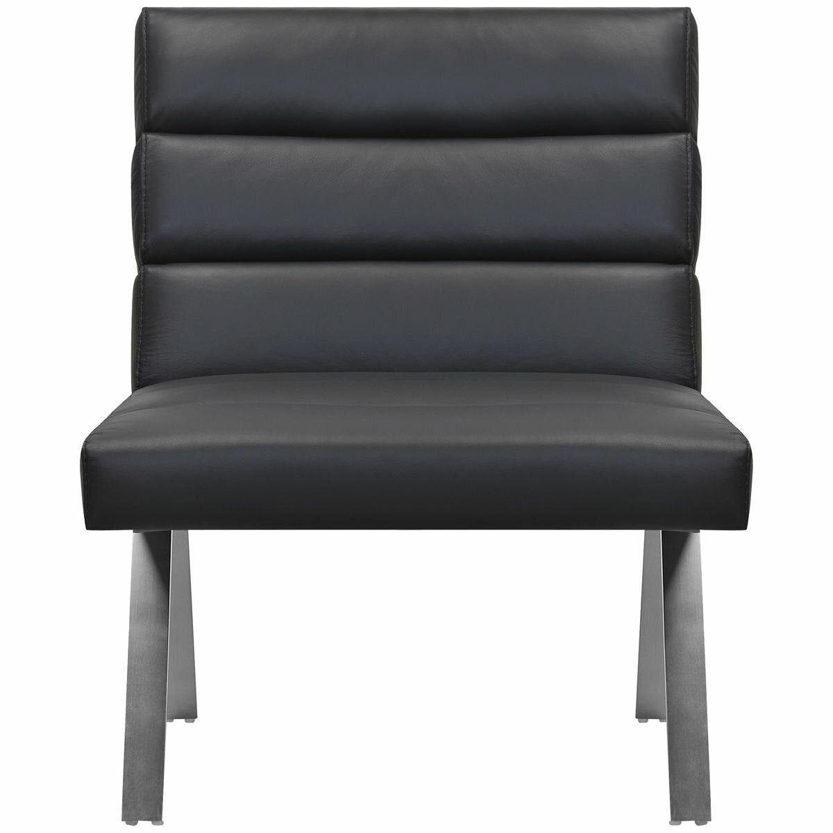Kalona Garraf Armchair - Black Top Grain Leather with Brushed Steel Legs - 796ACT-1P-MM133