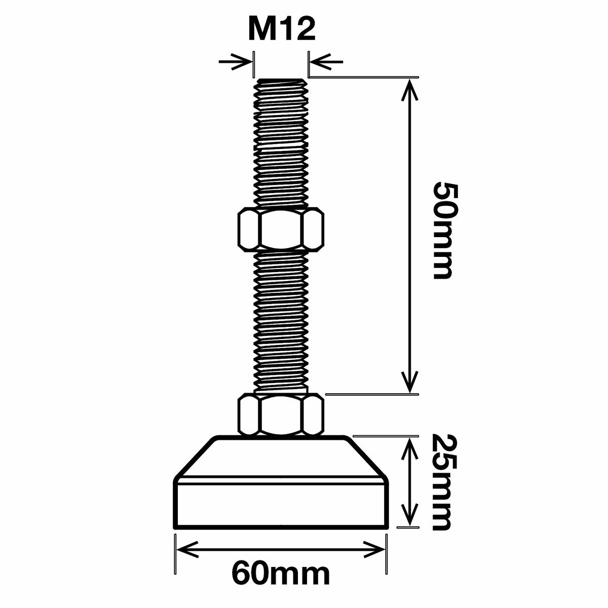 Richmond Wheel and Castor Co. 60mm x M12 Zinc Plated Fixed Levelling Foot
