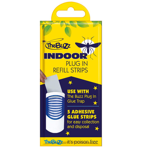 The Buzz Indoor Plug In Refill Strips 5 Pack - Adhesive Sheets for Plug In Glue Trap