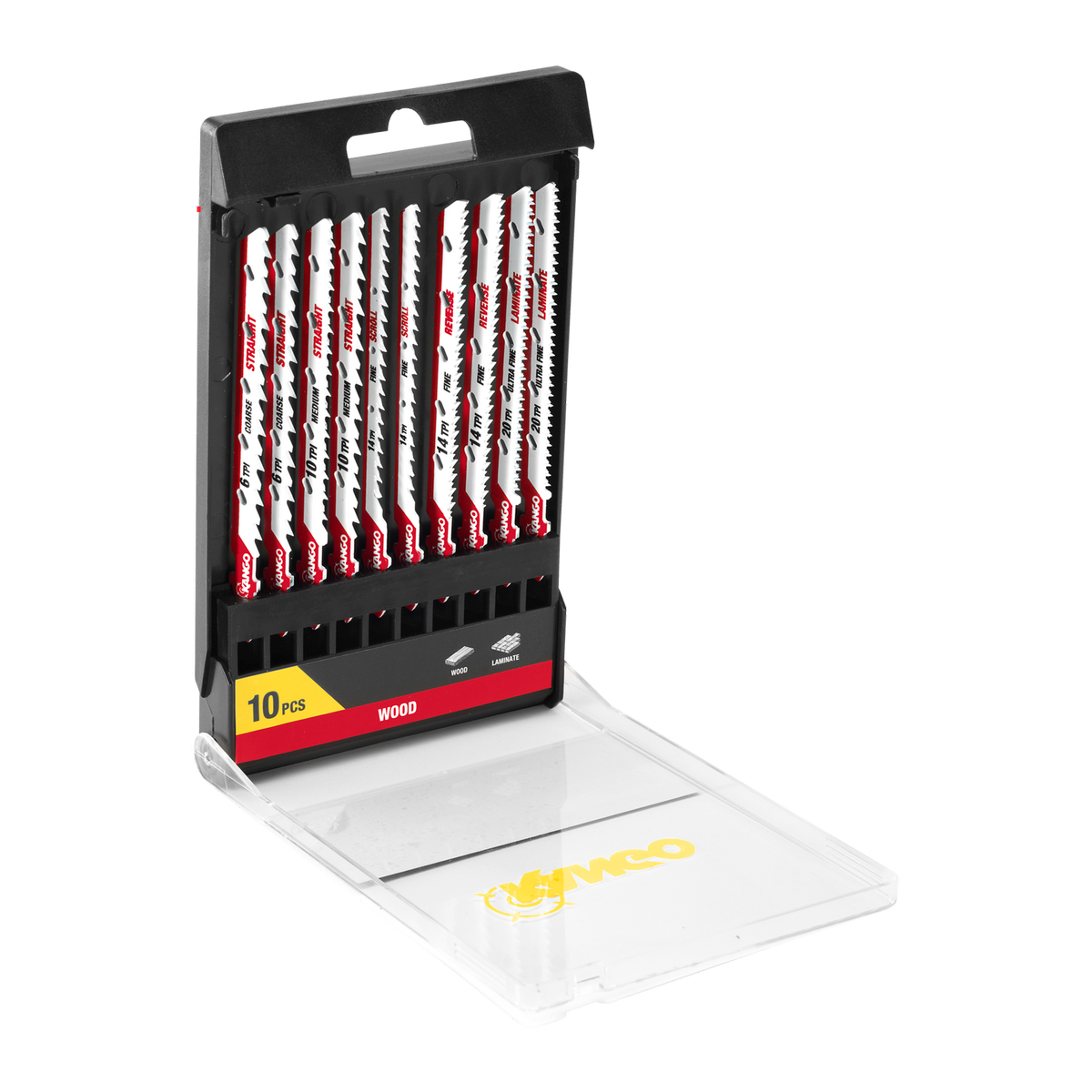 Kango 10 Piece Wood Jigsaw Blade Set, Straight, Scroll & Laminate Cuts