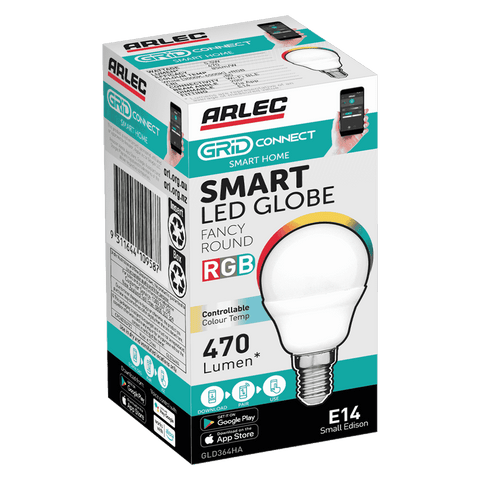 Arlec E14 LED 470lm 5.5W RGB Grid Connect Smart Fancy Round Globe (GLD364HA)