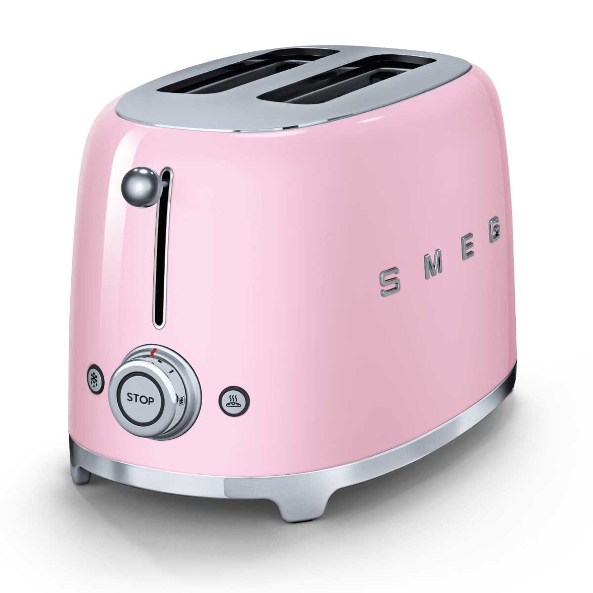 Smeg 50s Retro Style 2 Slice Toaster - Pink, Six Browning Levels, Extra-Wide Slots - TSF01PKAU