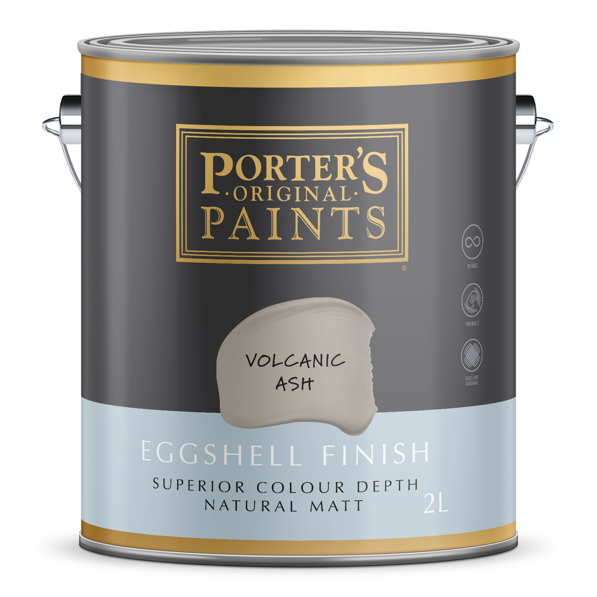 Porter's 2L Volcanic Ash Eggshell Washable Interior & Exterior Paint