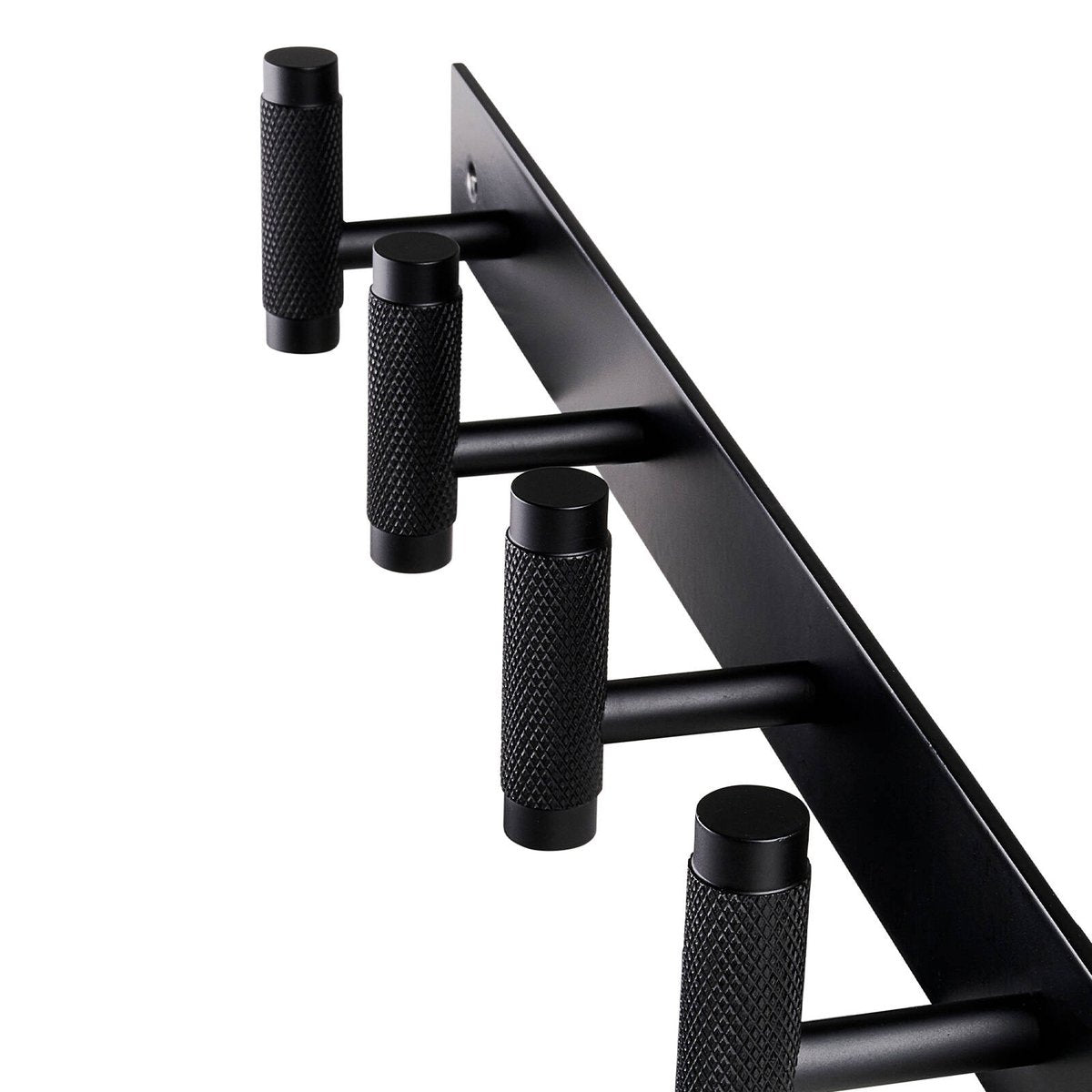 Adoored 4 Hook Black Knurled Decorative Steel Hook Rack