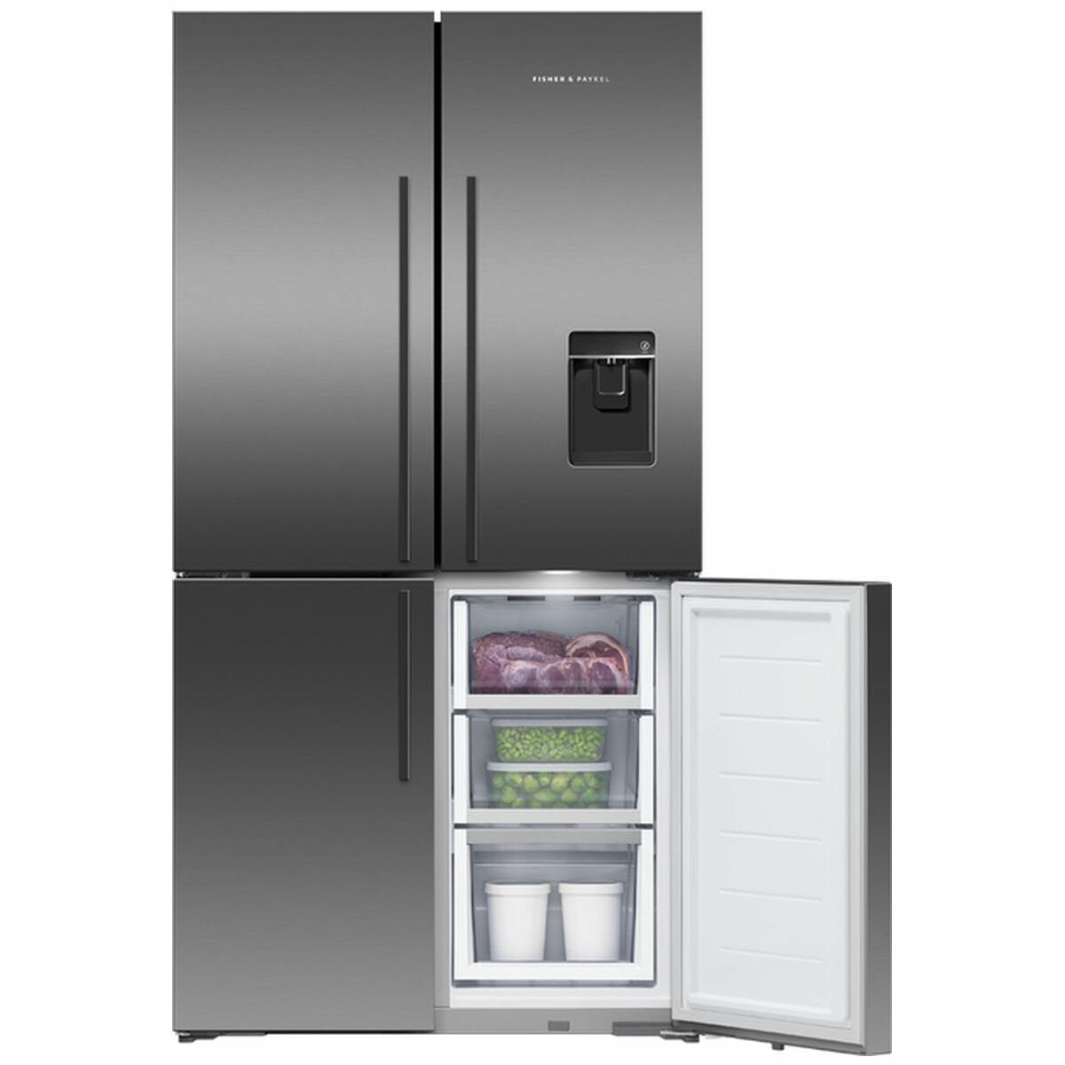 Fisher & Paykel Series 7 538L Quad Door Fridge Freezer - Black Stainless Steel, Ice and Water - RF605QDUVB2