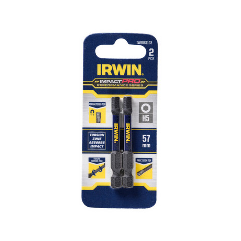 Irwin Impact Pro Performance 57mm Hex 5 Screwdriver Bit 2 Pack
