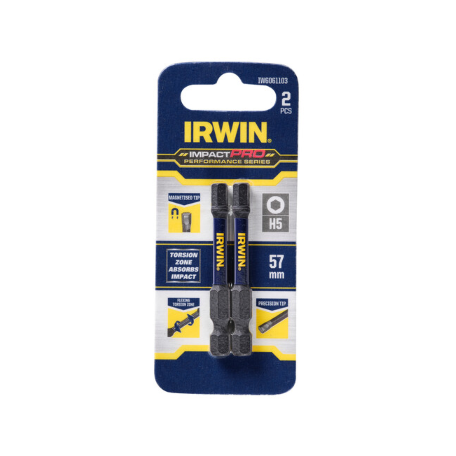 Irwin Impact Pro Performance 57mm Hex 5 Screwdriver Bit 2 Pack