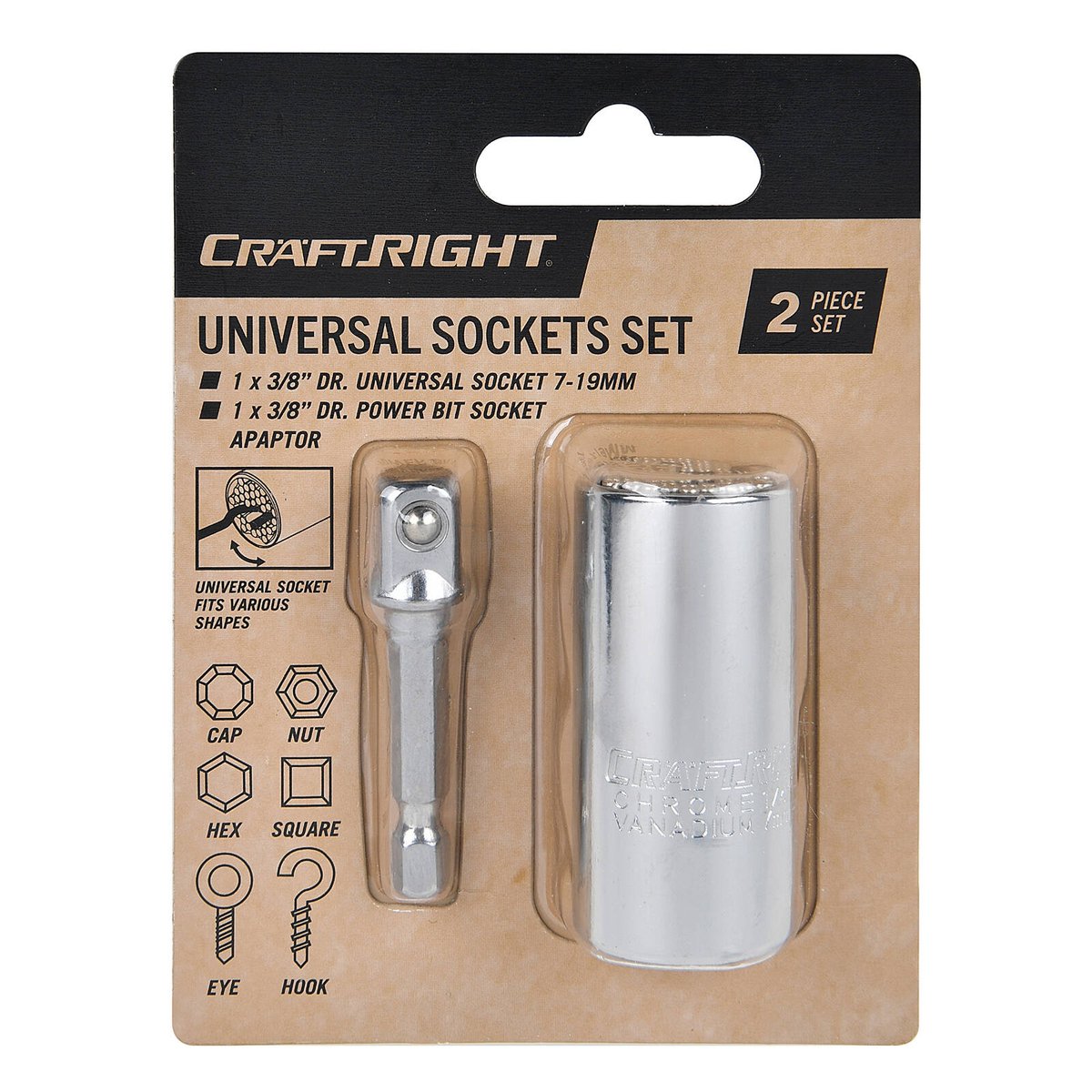Craftright 2 Piece Universal Sockets Set - 7-19mm Self-Adjusting, Chrome Vanadium