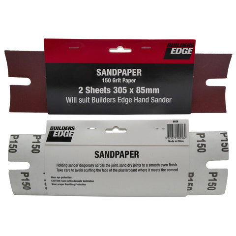 Builders Edge 150 Grit 305 x 85mm Plaster Sandpaper - 2 Pack
