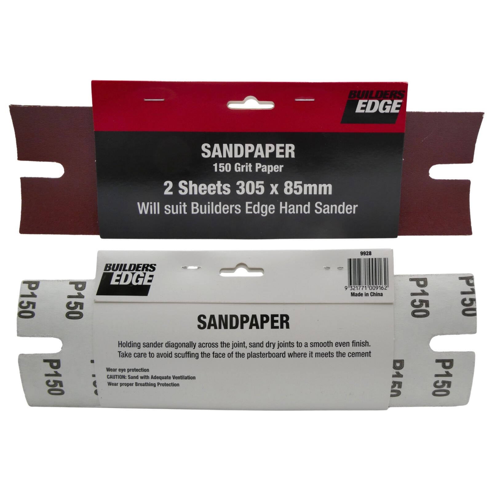 Builders Edge 150 Grit 305 x 85mm Plaster Sandpaper - 2 Pack