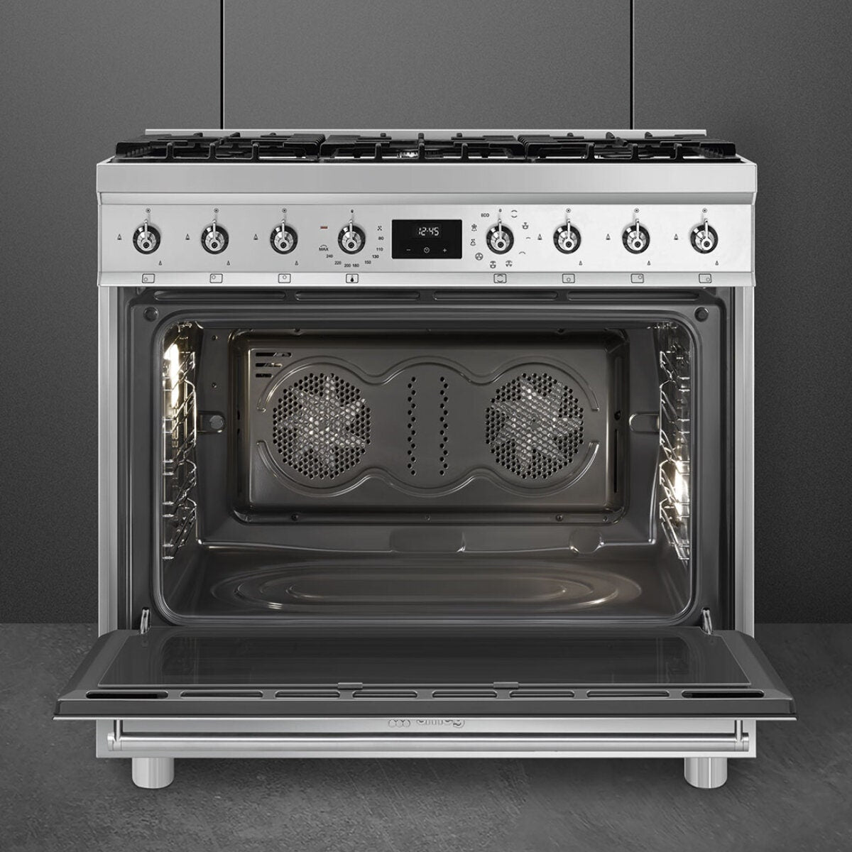 Smeg 90cm Classic Dual Fuel Freestanding Oven - 126L, Six Burner Gas Cooktop, Stainless Steel - CS9GMXA2