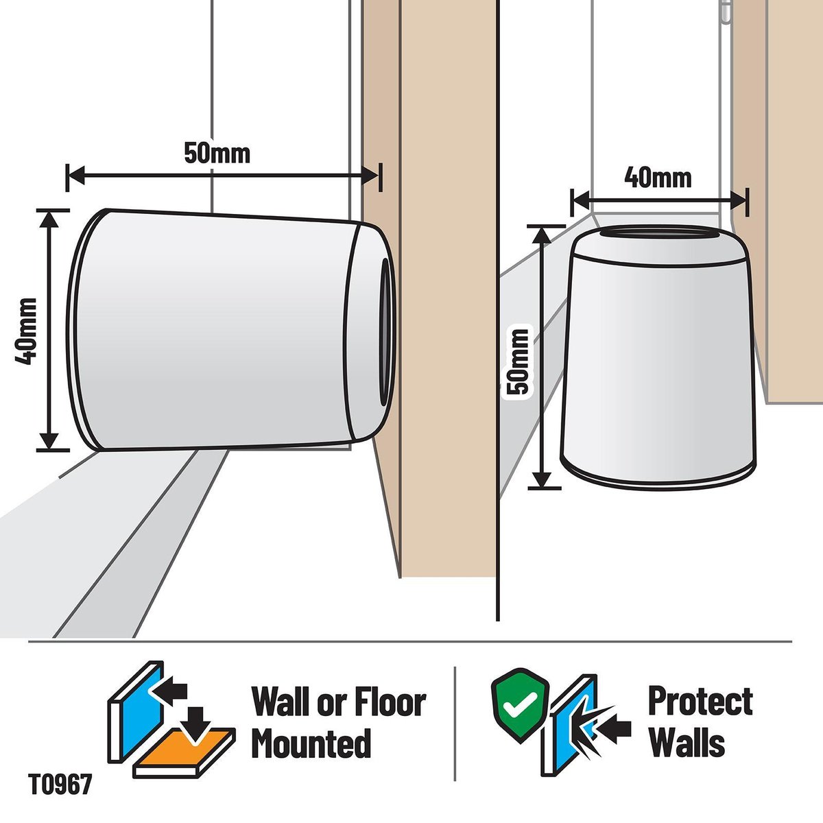 Adoored 50mm White Round Rubber Door Stop - Interior & Exterior, Weather Resistant