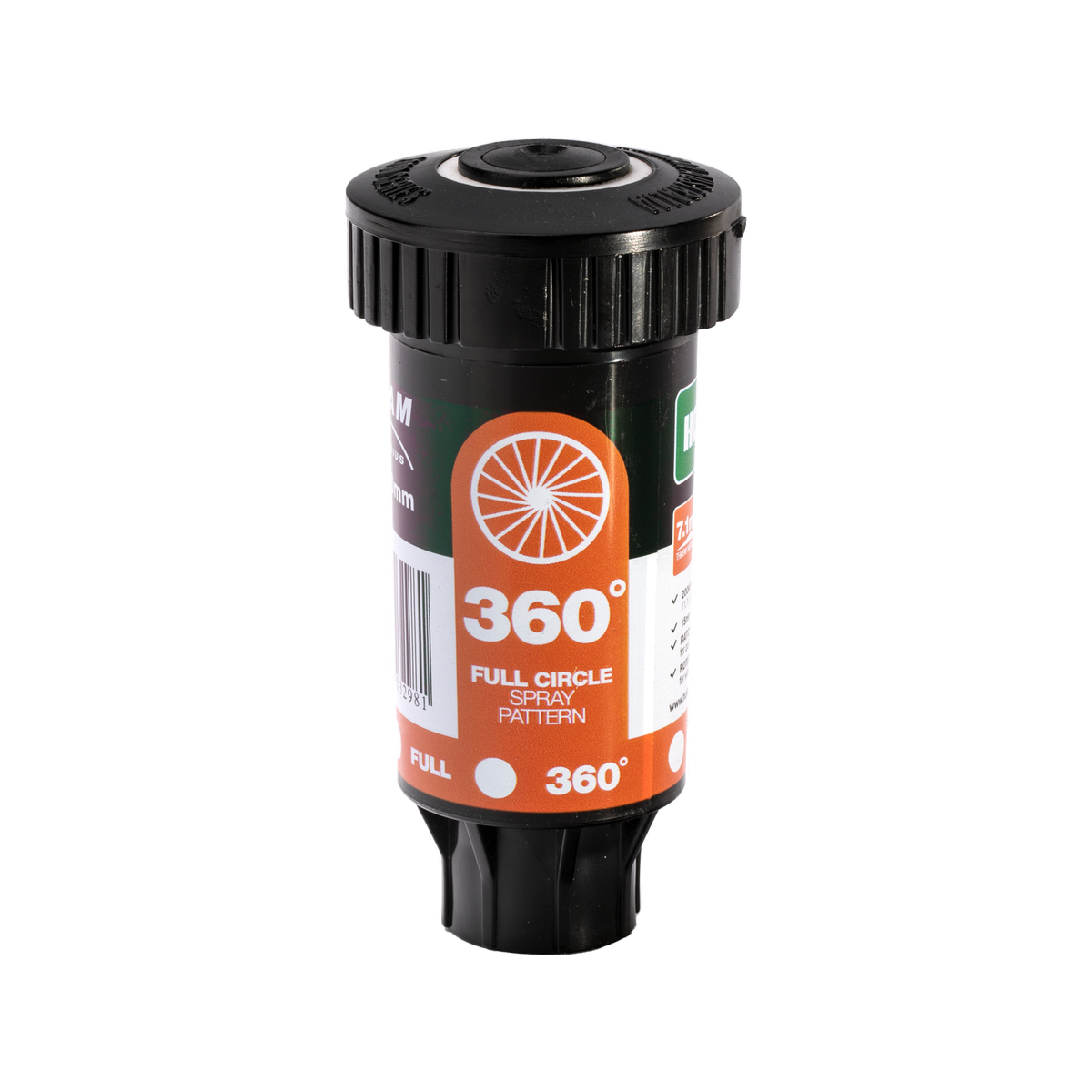 Holman 50mm Longstream Full Circle Rotating Pop Up Sprinkler - 15mm BSP, 800 kPa, Black