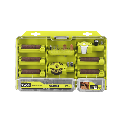 Ryobi 150 Piece Twist Lock Rotary Tool Accessory Set - 55mm x 1mm x 101mm - Versatile for Cutting, Sanding, Polishing - SuperSaverAU - view 1