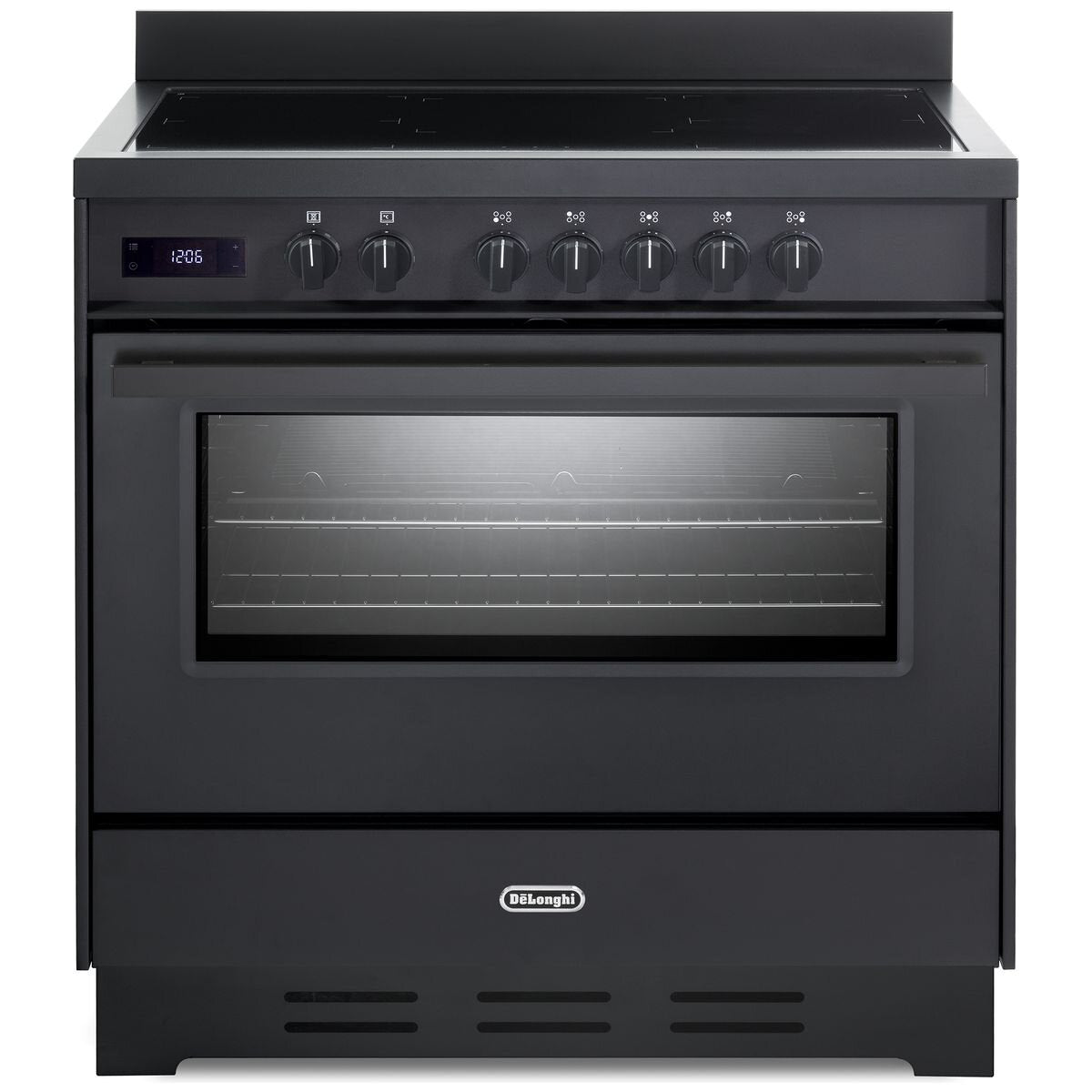 DeLonghi 90cm Deluxe Freestanding Induction Cooker 140L - Anthracite, Five Zones - DEF1407INDMB