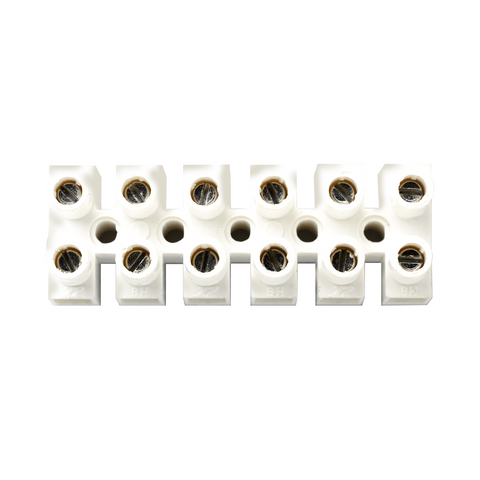 HPM 6-Way Terminal Strip Connector Block, Double Screw, 10A, White Plastic Indoor