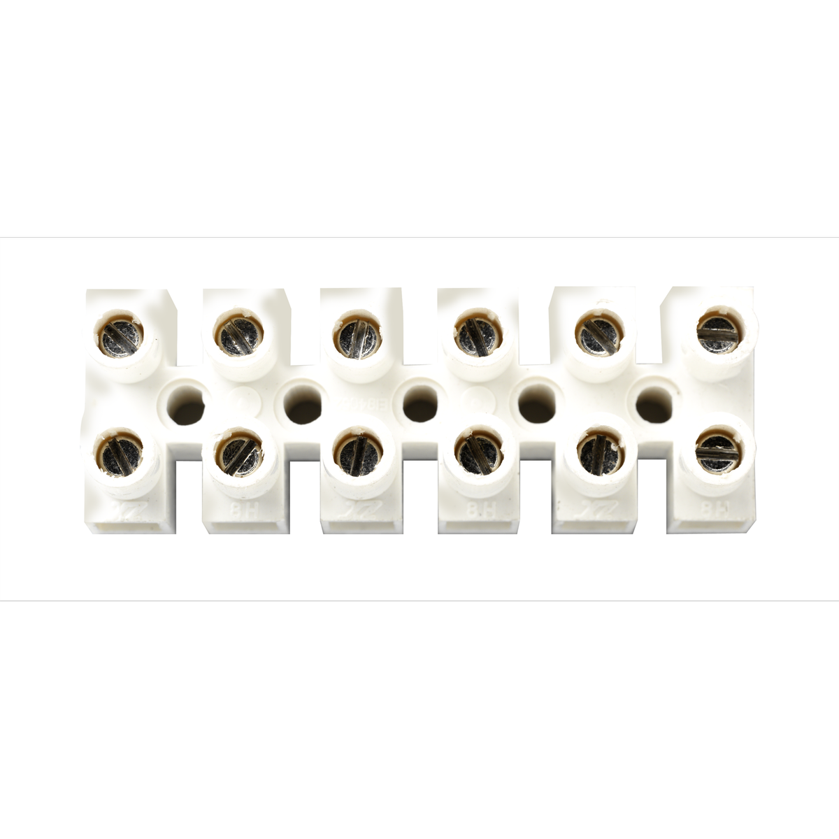 HPM 6-Way Terminal Strip Connector Block, Double Screw, 10A, White Plastic Indoor