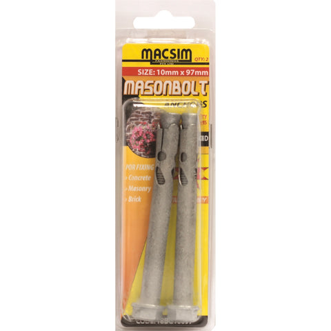 Macsim 10 x 97mm Galvanised Masonry Sleeve Anchor, Hex Nut - 2 Pack