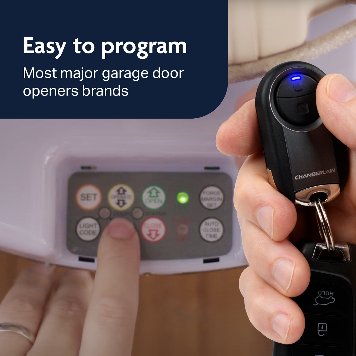 Chamberlain Universal Two Button Key Ring Garage Door Remote MC100AML, Illuminated