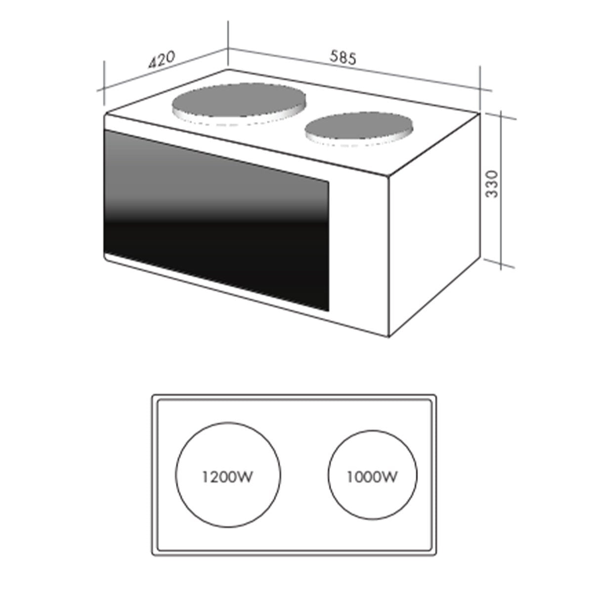 Artusi 22L Vulcan Benchtop Oven with Cooktop - White, Two Solid Hotplates, 1000W Grill - AOMK1